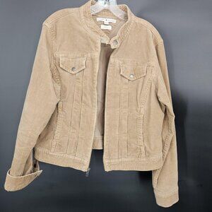 Vintage Tommy Hilfiger Jacket Coat Womens XL Tan Corduroy Stretch Zip Moto Y2K